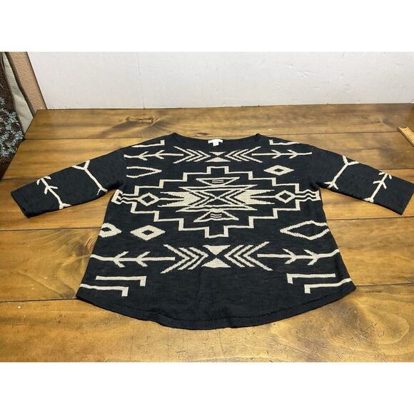 J Jill Linen Tribal Print Blouse Shirt Size Small Petite - Picture 1 of 7